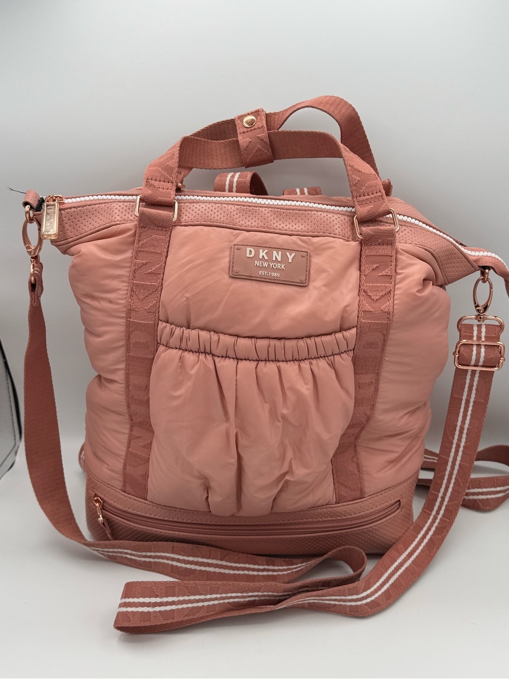 DKNY Underground Drop Bottom Shopper Tote Convertible Carry All Primrose Pink